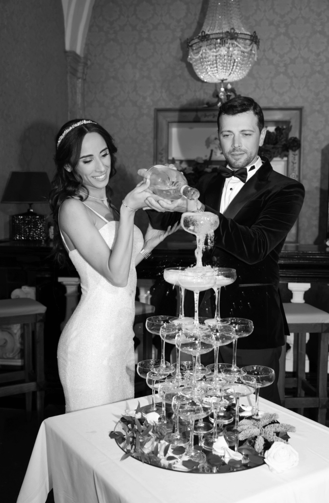 Champagne Tower Wedding: Old money wedding Luxury Wedding Planner in Italy Sorrento Amalfi Vico equense Napoli